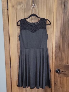 Sleeveless Black Lace Yoke Skater Dress